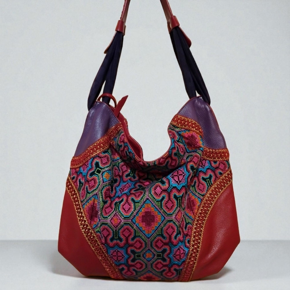 Vintage Sharif 90s Multicolor Global Tapestry Hobo - Picture 2 of 10
